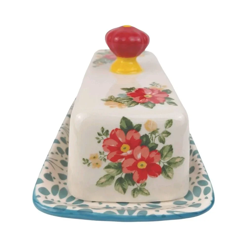 Pioneer Woman Vtg Covered Butter Dish Makes Everything Better Floral New Retired